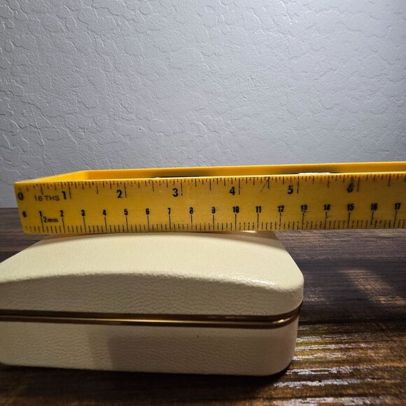 Vintage MCM Farrington Travel Size Cream Floral Jewelry Box Blue Velvet Lining - Picture 5 of 15